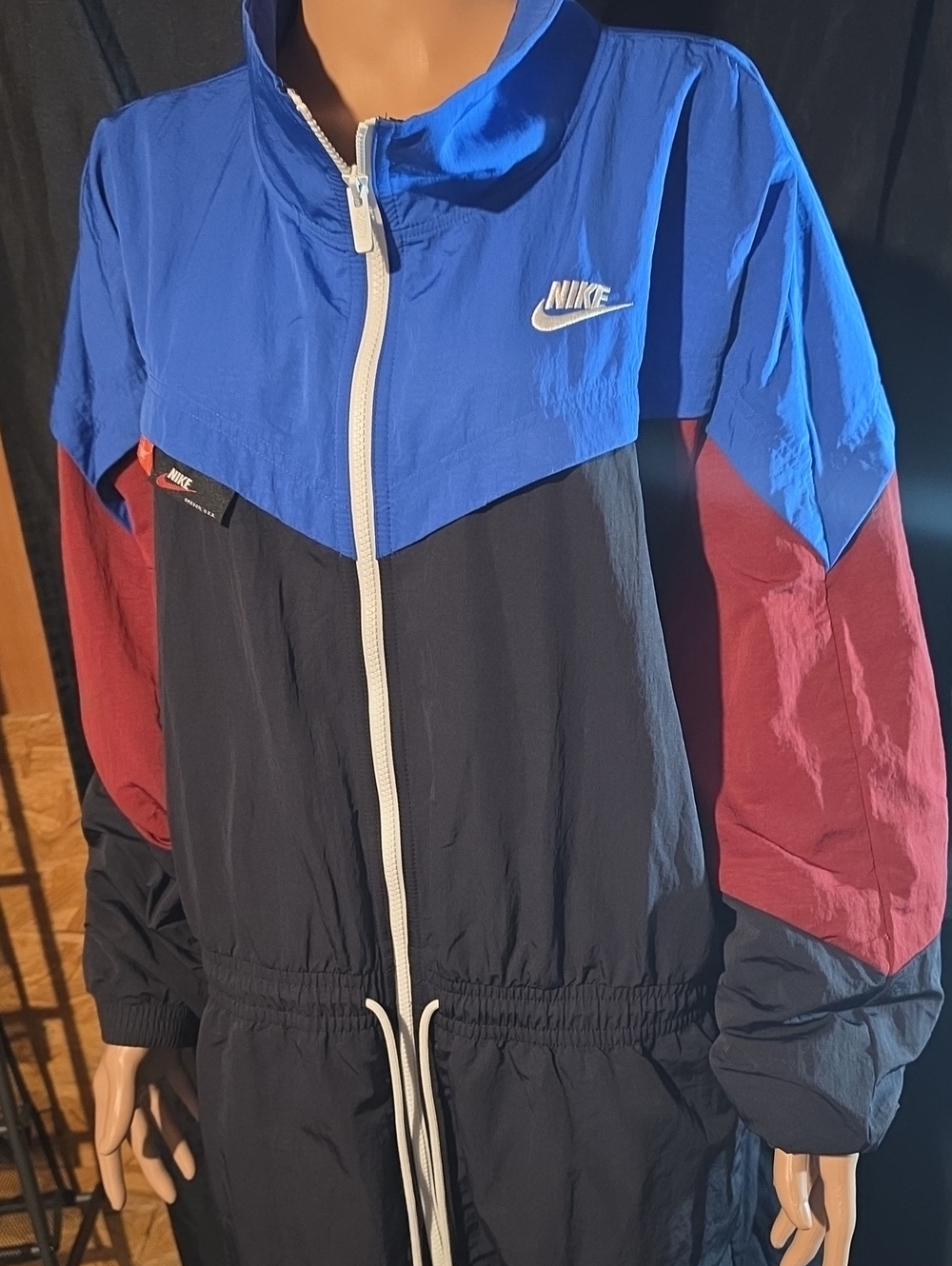 Nike Blue, Black & Burgundy Colorblock Windbreaker One-Piece